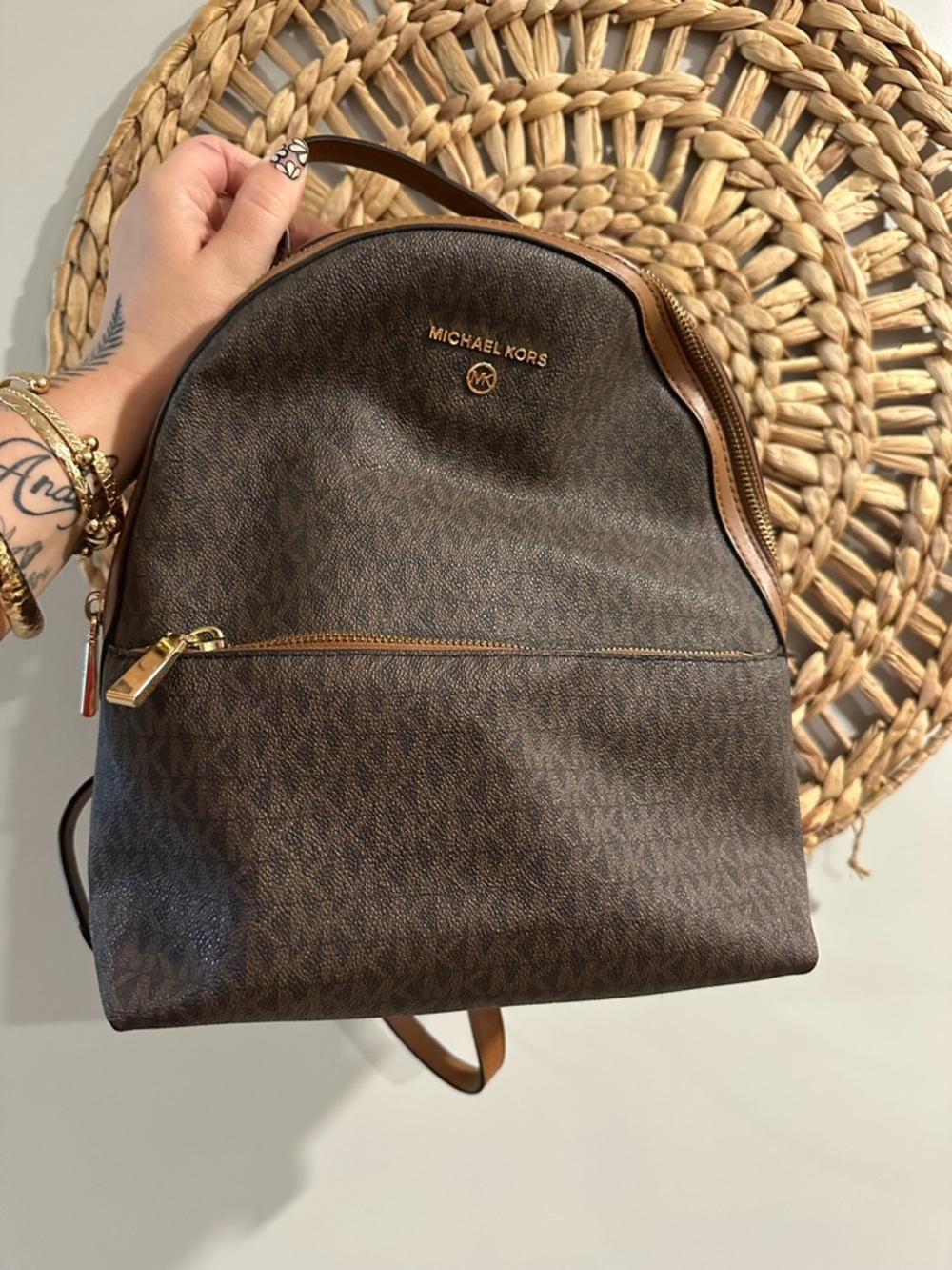 Michael Kors Dark Brown Signature MK Monogram Backpack